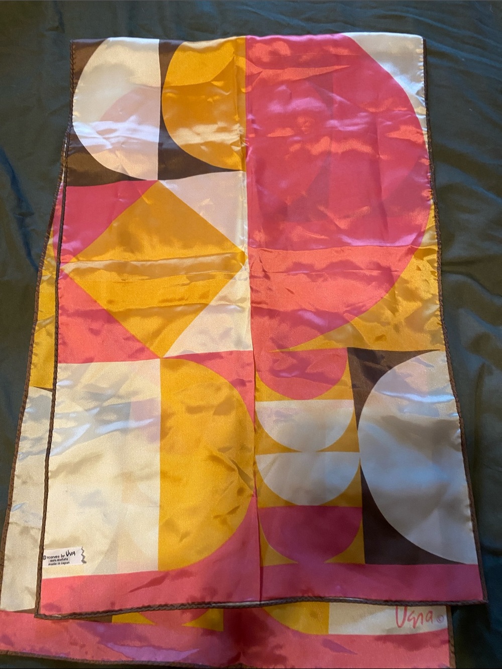 Vera Geometric Silk Scarf in Pink, Mustard & White